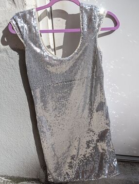 Armani Exchange silver sequin scop neck prom club like new dress sizeb S